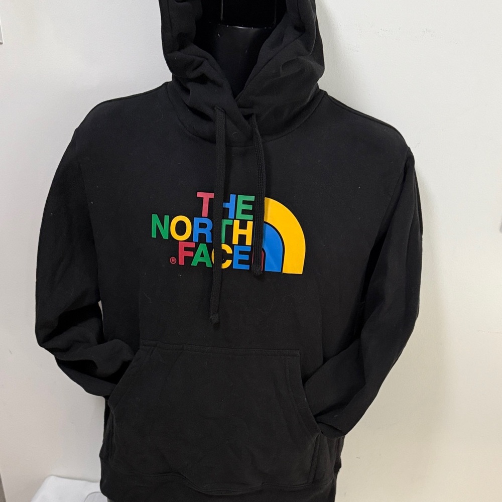 The North Face Men's Black Hoodie with Multicolor Logo